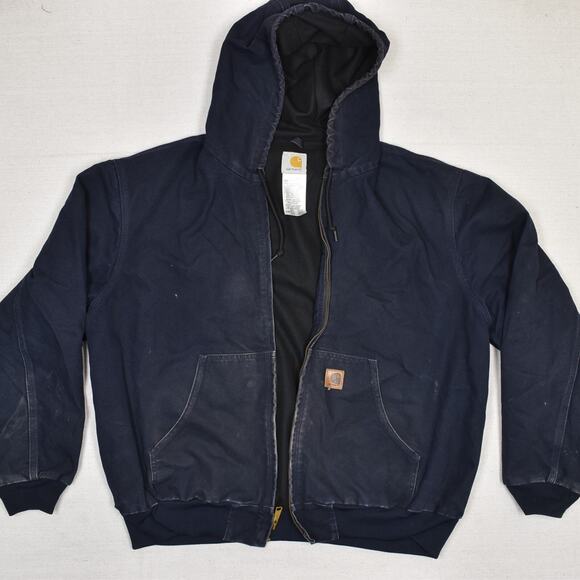 VTG Carhartt Men's Work Jeans Hooded Cotton Blue Size 2XL J25 ZIPPER NOT WORKING - Picture 1 of 8